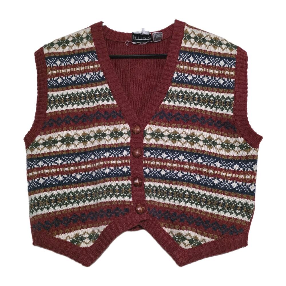 Vintage Wool Blend Geometric Argyle Sweater Vest Women L Red Preppy Gorpcore 90s